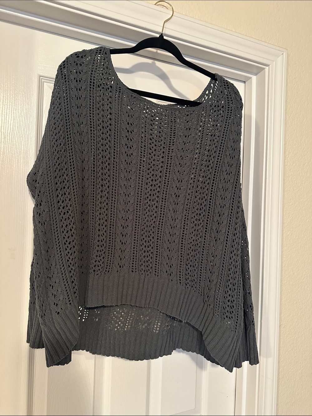 Maurices Charcoal Gray Open-Knit Scoop Neck Sweater